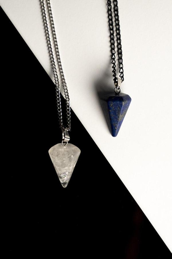 Taşmeran Kristal Kuvars-Lapis Lazuli Doğal Taş Pandül Çift Sevgili Kolyeleri Tky0232 - Image 1