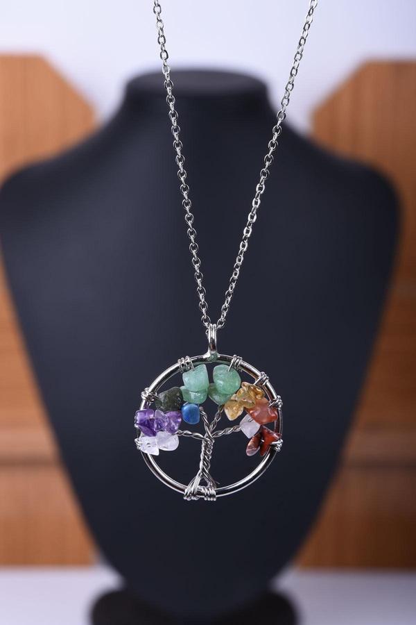 Taşmeran Çakra Doğal Taş Hayat Ağacı Kolye Tky0040 - Image 1