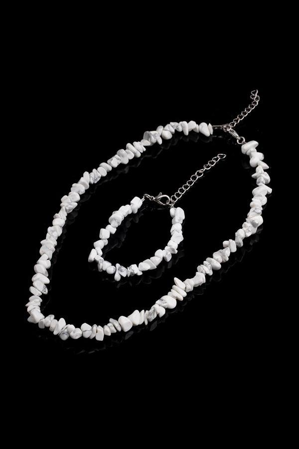 Taşmeran Havlit Kırık Doğal Taş Bileklik-Kolye Seti Tky0270 - Image 1