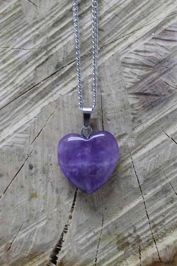 Taşmeran Ametist Doğal Taş Kalpli Kolye Tky0103 - Image 1