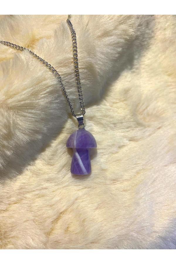 Taşmeran Ametist Doğal Taş Mantar Kolye Tky0309 - Image 1