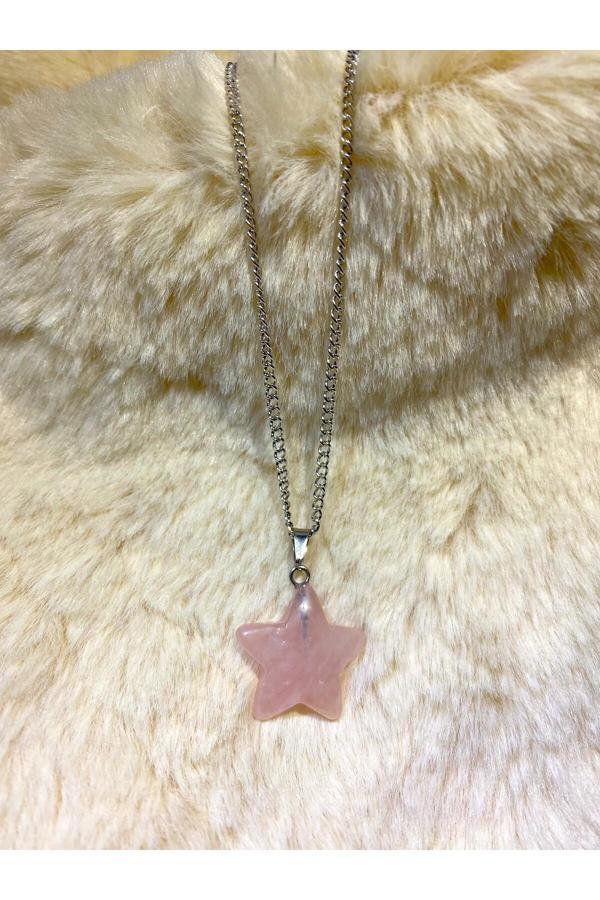 Taşmeran Pembe Kuvars Doğal Taş Yıldız Kolye Tky0330 - Image 1