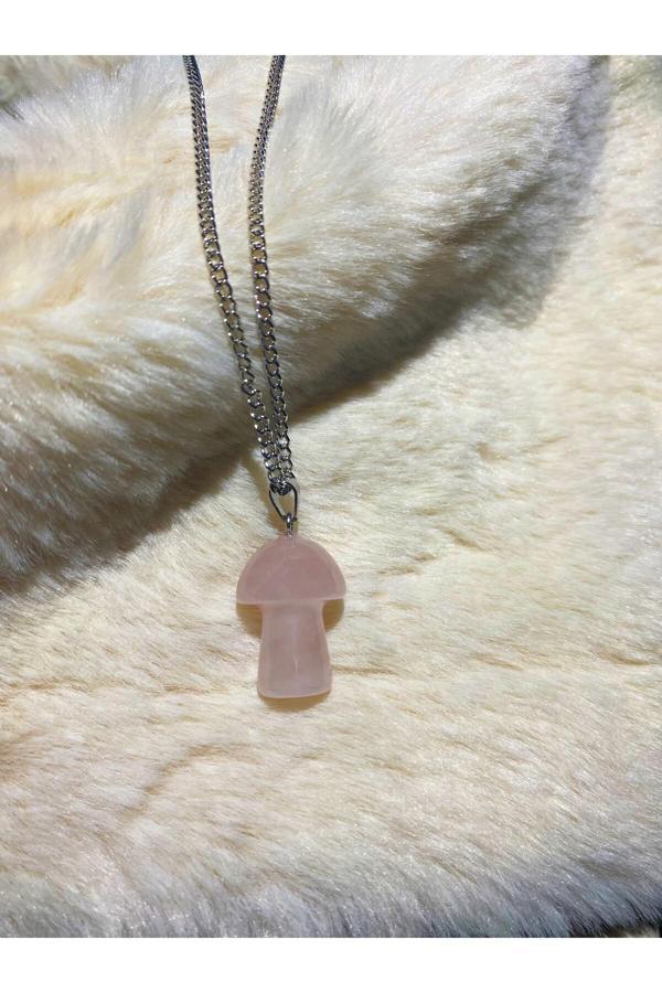 Taşmeran Pembe Kuvars Doğal Taş Mantar Kolye Tky0313 - Image 1