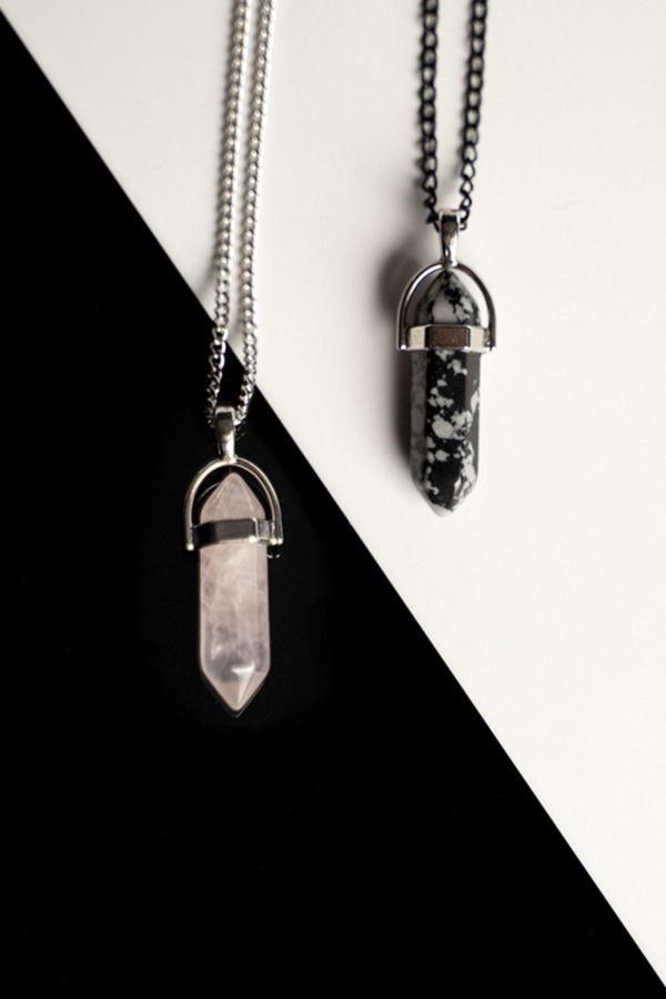 Taşmeran Pembe Kuvars-Obsidyen Doğal Taş Çivi Çift Sevgili Kolyeleri Tky0243 - Image 1