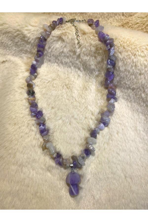 Taşmeran Ametist Mantar Uçlu Kırıktaş Doğal Taş Kolye Tky0317 - Image 1