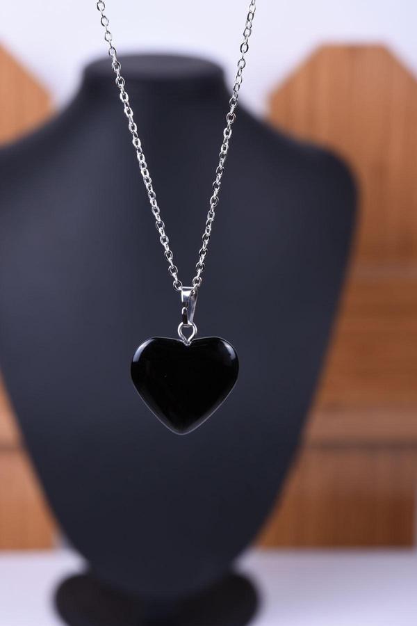 Taşmeran Oniks Doğal Taş Kalpli Kolye Tky0031 - Image 1