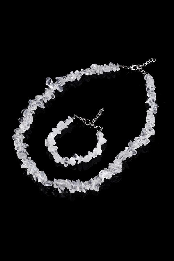 Taşmeran Kristal Kuvars Kırık Doğal Taş Bileklik-Kolye Seti Tky0266 - Image 1