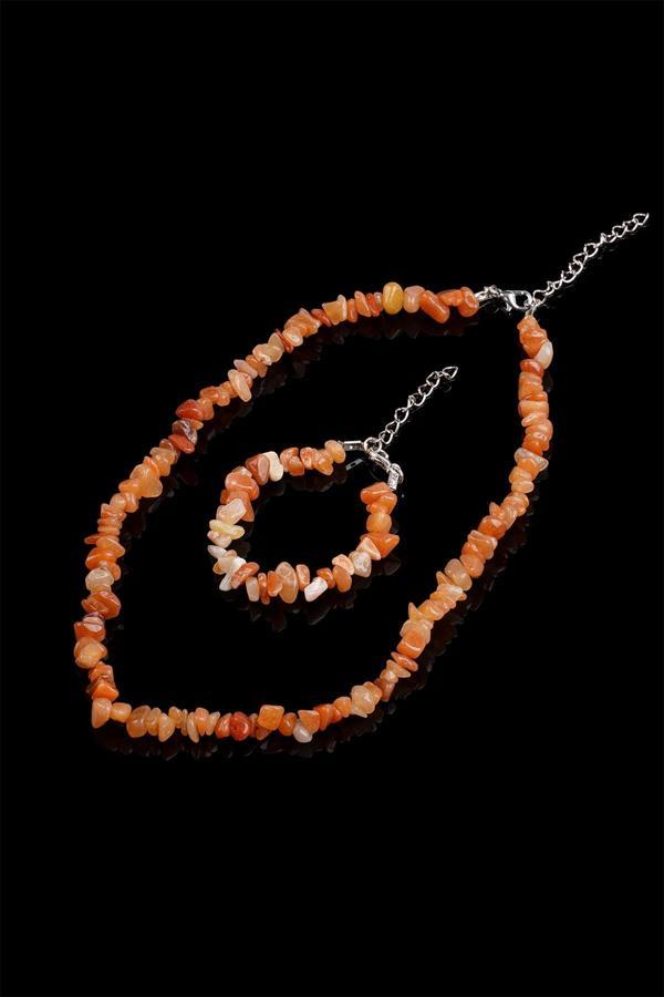 Taşmeran Akik Kırık Doğal Taş Bileklik-Kolye Seti Tky0267 - Image 1