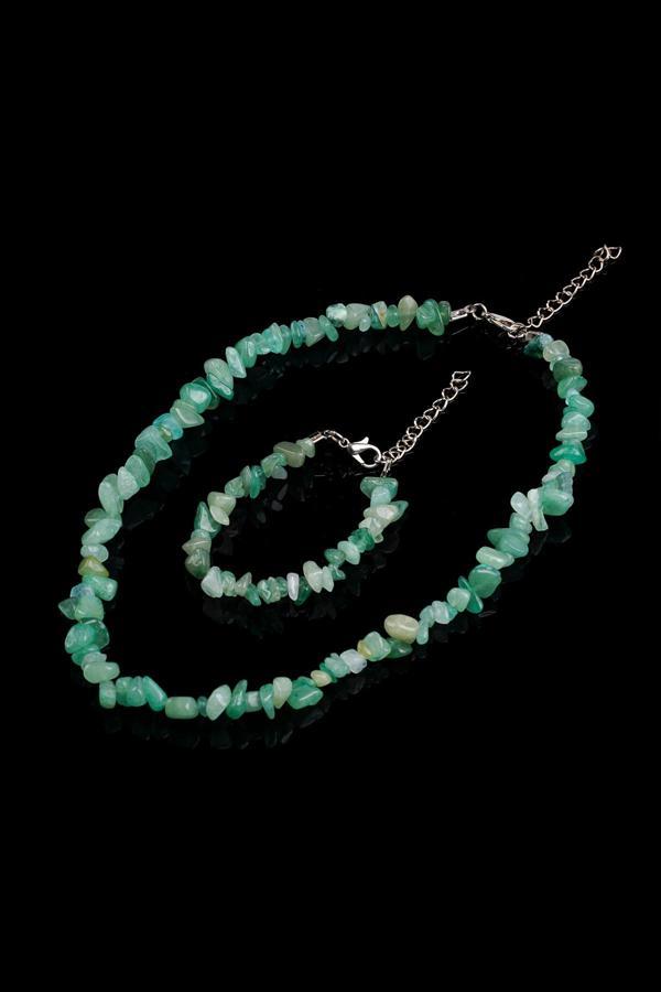 Taşmeran Aventurin Kırık Doğal Taş Bileklik-Kolye Seti Tky0274 - Image 1