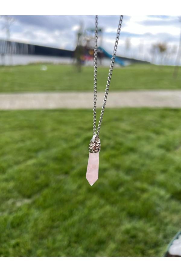 Taşmeran Pembe Kuvars Uzun Çivi Doğal Taş Kolye Tky0359 - Image 1