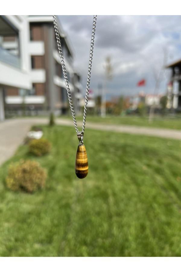 Taşmeran Kaplangözü Damla Doğal Taş Kolye Tky0366 - Image 1