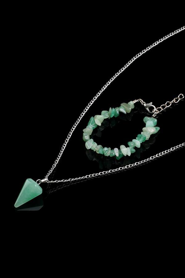 Taşmeran Aventurin Kırık Doğal Taş Bileklik Ve Doğal Taş Pandül Kolye Seti Tky0277 - Image 1