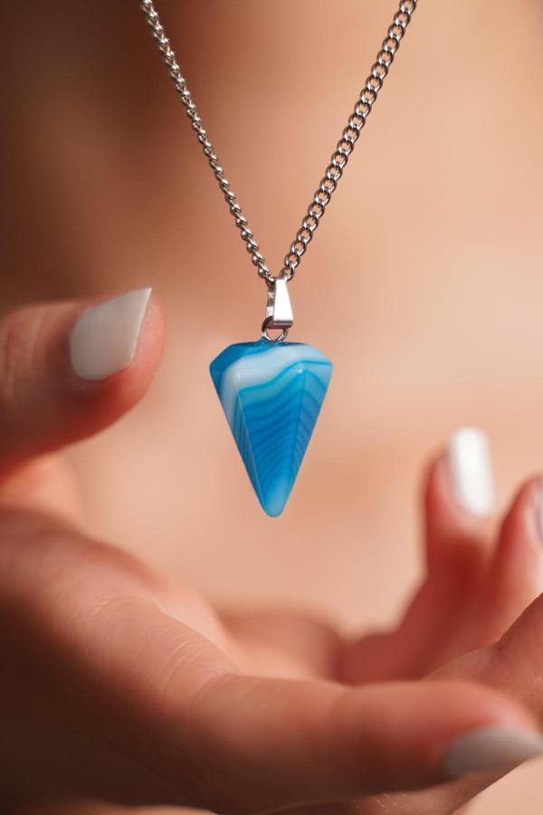 Taşmeran Damarlı Mavi Akik Doğaltaş Pandül Kolye Tky0259 - Image 1