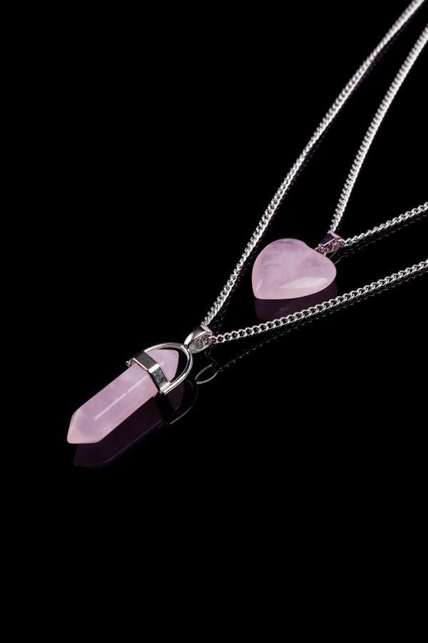 Taşmeran Pembe Kuvars Doğal Taş Çivi-Kalpli Çift Sevgili Kolyeleri Tky0287 - Image 1