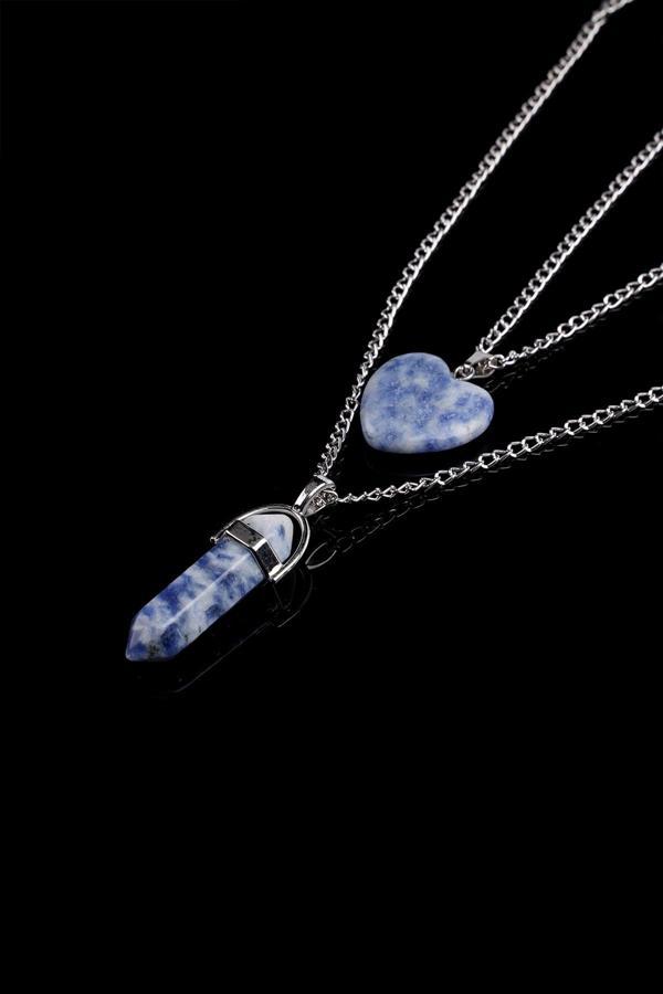 Taşmeran Sodalit Doğal Taş Çivi-Kalpli Çift Sevgili Kolyeleri Tky0291 - Image 1