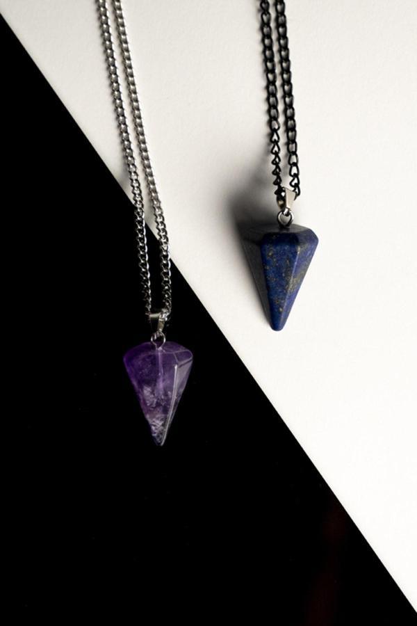 Taşmeran Ametist-Lapis Lazuli Doğal Taş Pandül Çift Sevgili Kolyeleri Tky0235 - Image 1