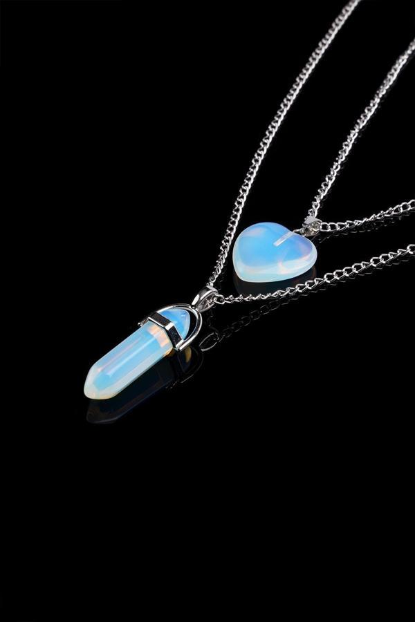 Taşmeran Opal Doğal Taş Çivi-Kalpli Çift Sevgili Kolyeleri Tky0290 - Image 1