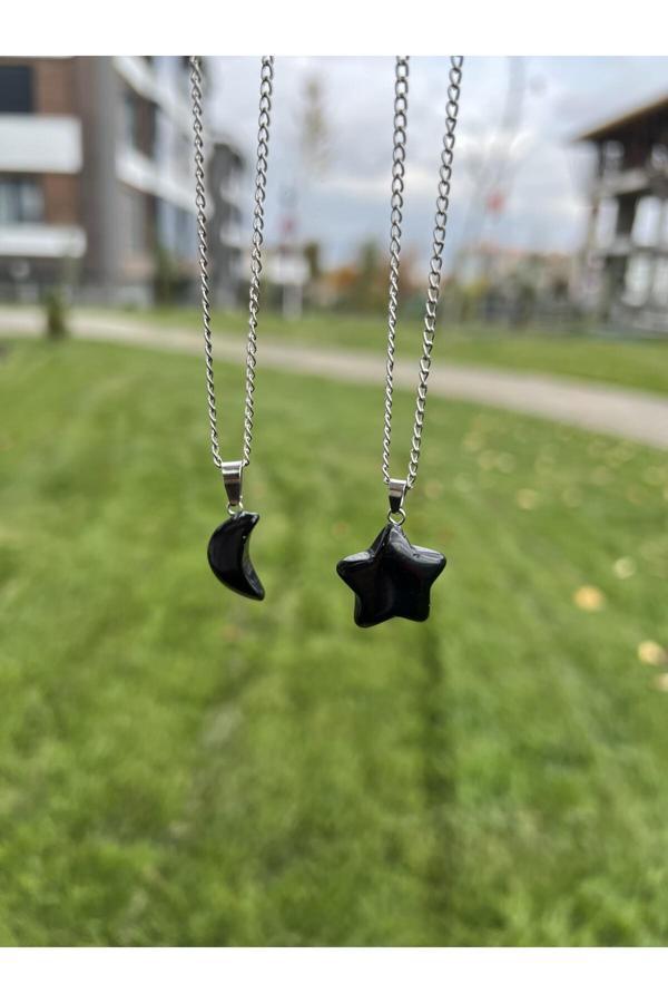 Taşmeran Oniks Hilal Yıldız Doğal Taş Takım Kolye Tky0353 - Image 1