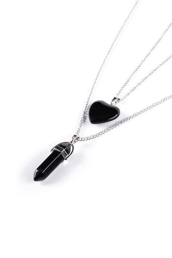 Taşmeran Oniks Doğal Taş Çivi-Kalpli Çift Sevgili Kolyeleri Tky0286 - Image 1