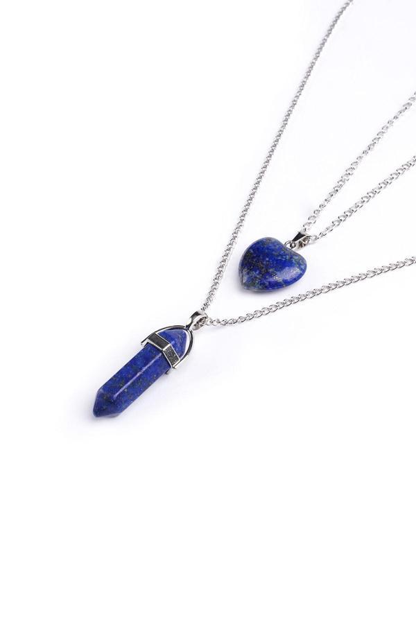 Taşmeran Lapis Lazuli Doğal Taş Çivi-Kalpli Çift Sevgili Kolyeleri Tky0288 - Image 1