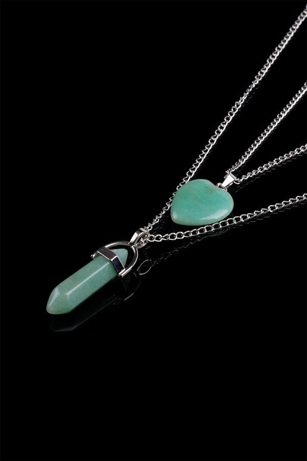 Taşmeran Aventurin Doğal Taş Çivi-Kalpli Çift Sevgili Kolyeleri Tky0282 - Image 1