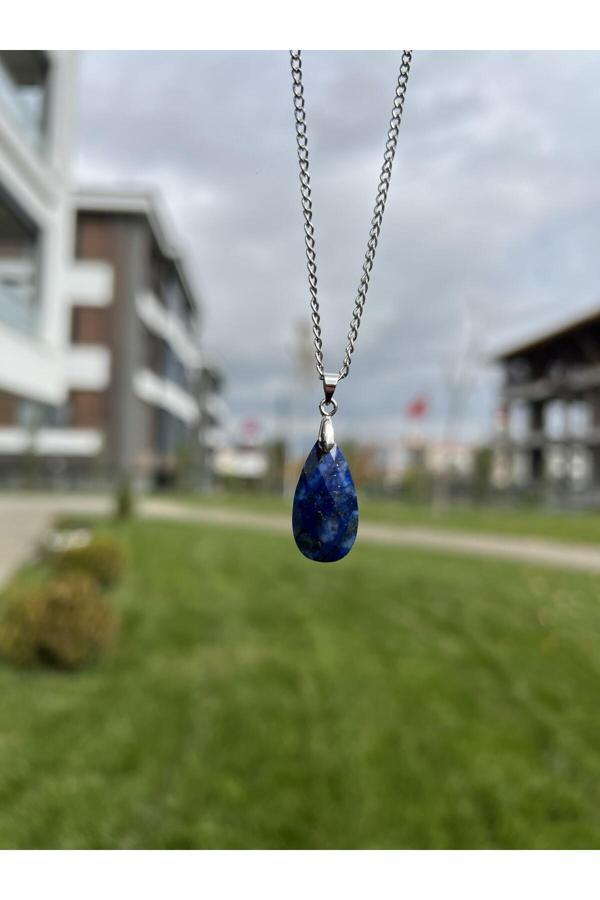 Taşmeran Lapis Lazuli Faset Kesim Damla Doğal Taş Kolye Tky0377 - Image 1