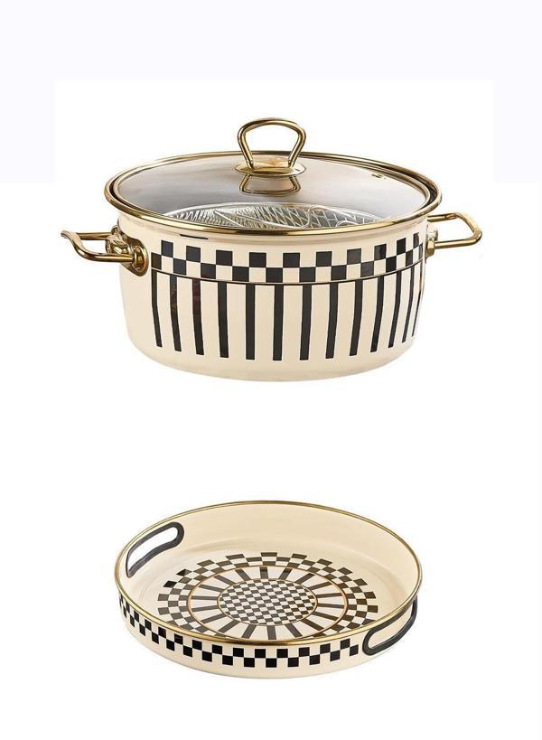 Prime Cream Emaye Kızartma Tenceresi – 22 CM ve Emaye Servis Tepsisi 28 CM - Image 1