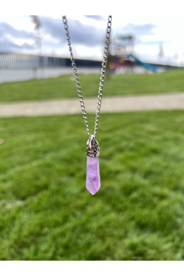 Taşmeran Ametist Uzun Çivi Doğal Taş Kolye Tky0363 - Image 1