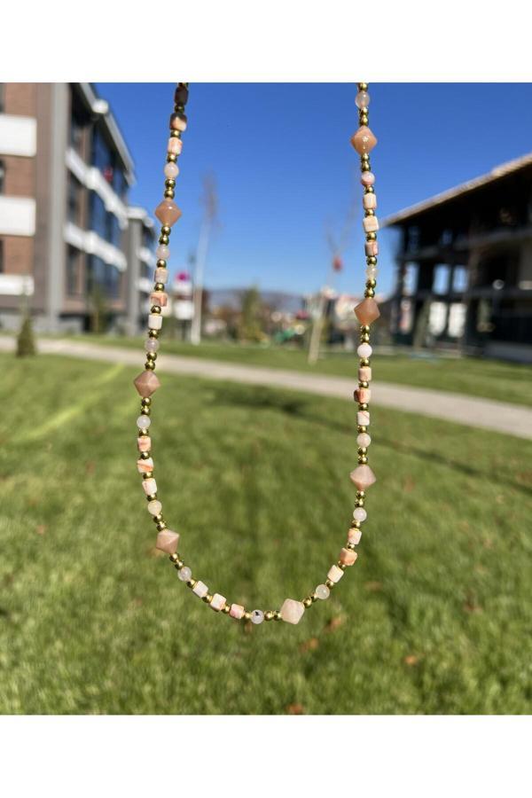 Taşmeran Güneş Taşı Karışık Doğal Taş Zincir Ayarlanabilir Kolye Tky0416 - Image 1