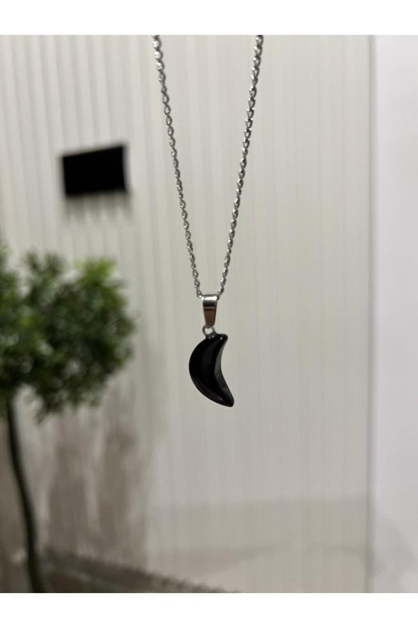 Taşmeran Oniks Hilal Doğal Taş Kolye Tky0356 - Image 1