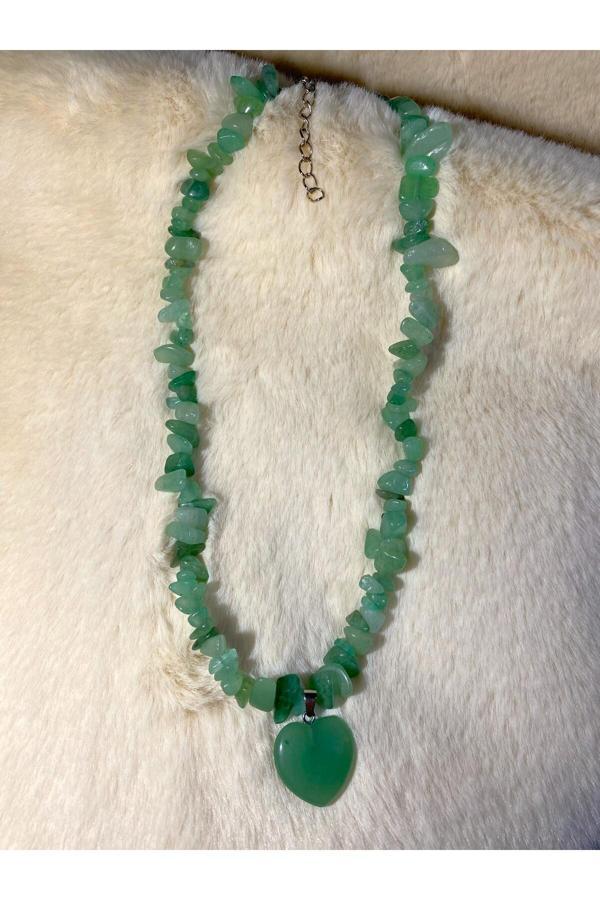 Taşmeran Aventurin Kalp Uçlu Kırıktaş Doğal Taş Kolye Tky0324 - Image 1