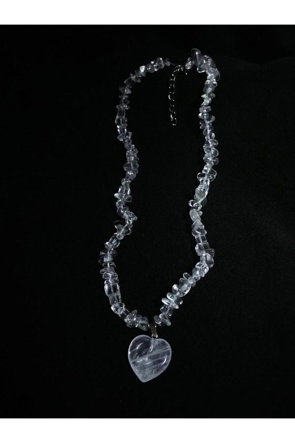 Taşmeran Kristal Kuvars Kalp Uçlu Kırıktaş Doğal Taş Kolye Tky0328 - Image 1