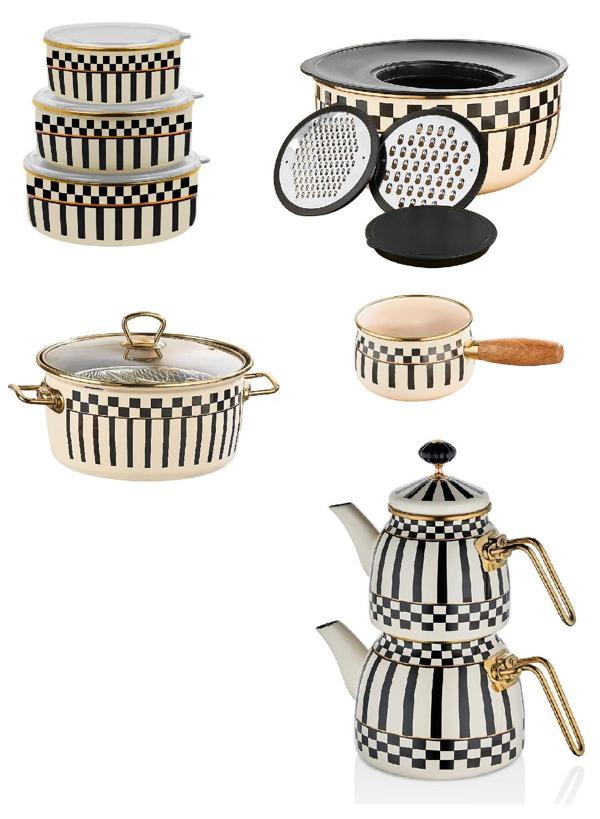 Emaye Çaydanlık  -  Karıştırma Kabı - Kızartma Tenceresi - 3lü Saklama Kabı - Sütlük - Image 1