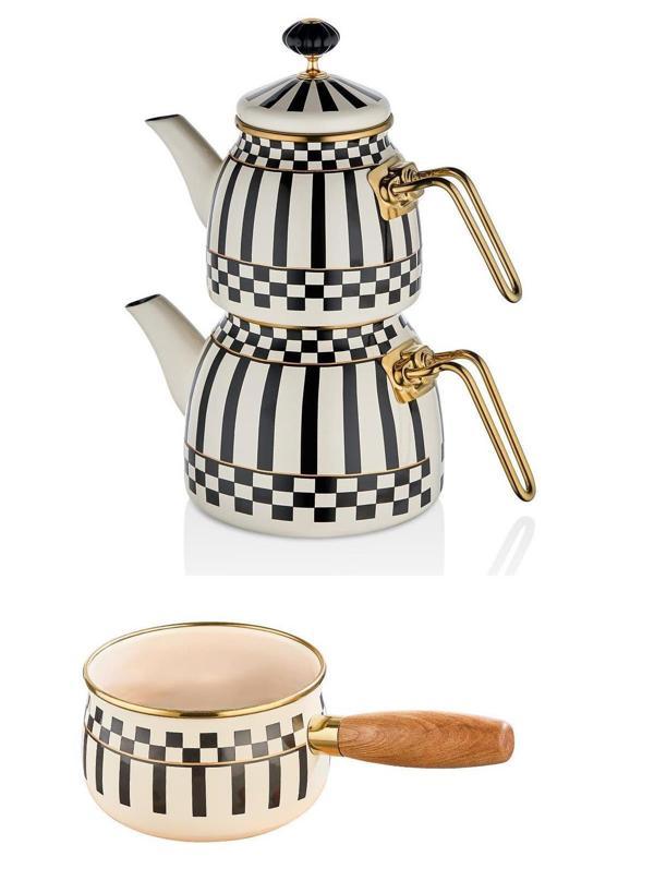 Prime Cream Emaye Çaydanlık Takımı ve Emaye Sosluk Sütlük 14 CM - Image 1