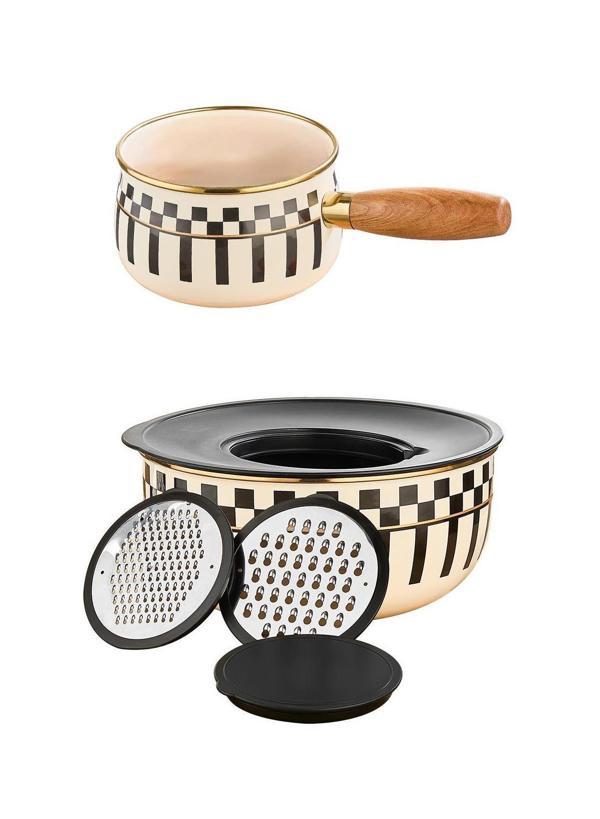 Prime Cream 5 Parça Rendeli Saklama ve Karıştırma Kabı – 24 CM ve Emaye Sosluk Sütlük 14 CM - Image 1