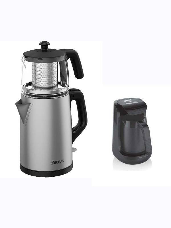 Çay Makinesi İnox Gövde Cam Demlik Al Tus ve Schafer Kahve Makinesi - Image 1