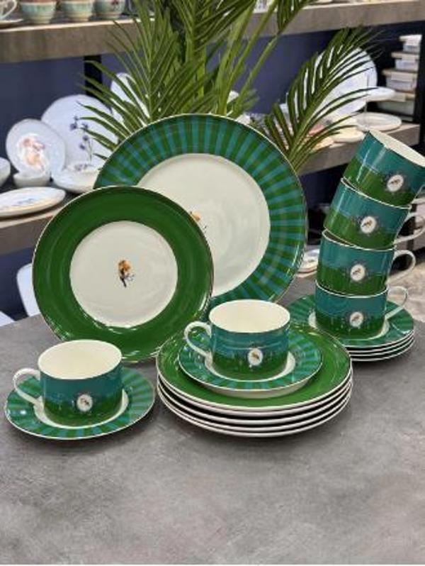 Acar Lumiere Yeşil 6 Kişilik 19 Parça Porselen Pasta-İkram Seti NCY-08548 - Image 1