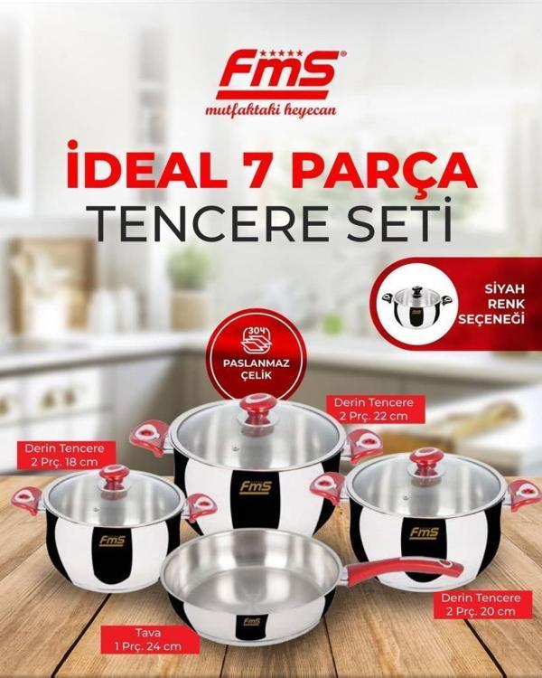FMS 6001 Siyah İdeal 7 Parça Çelik Tencere Seti - Image 1