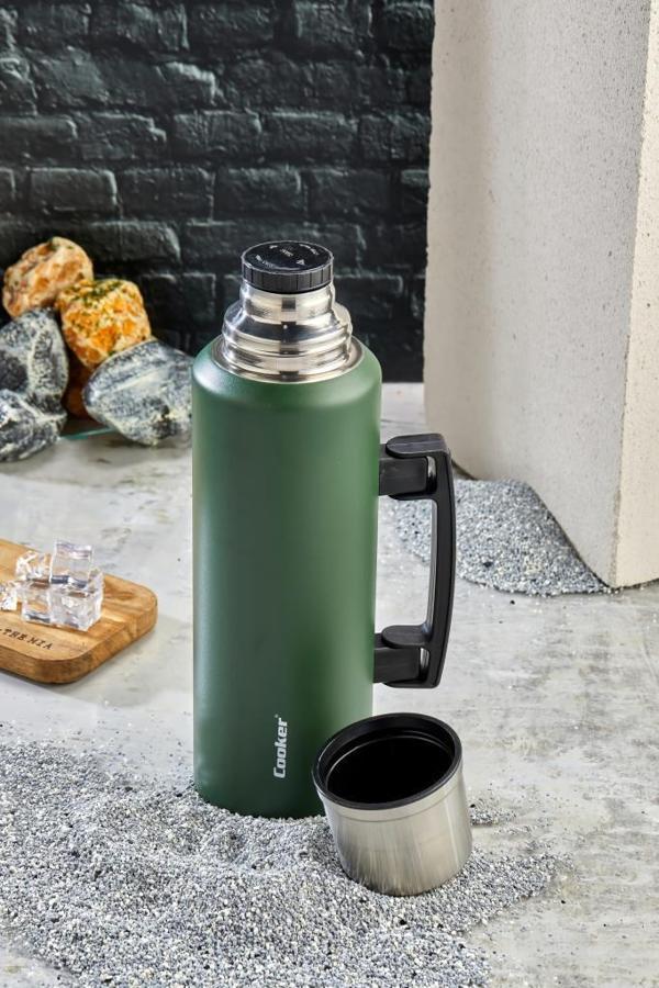 Cooker 1,5 Litre Kulplu Çelik Termos CKR-2085 Yeşil - Image 1