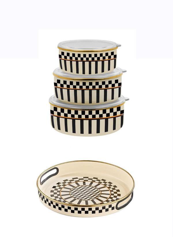 Prime Cream 3’lü Emaye Saklama Kabı ve Emaye Servis Tepsisi 28 CM - Image 1