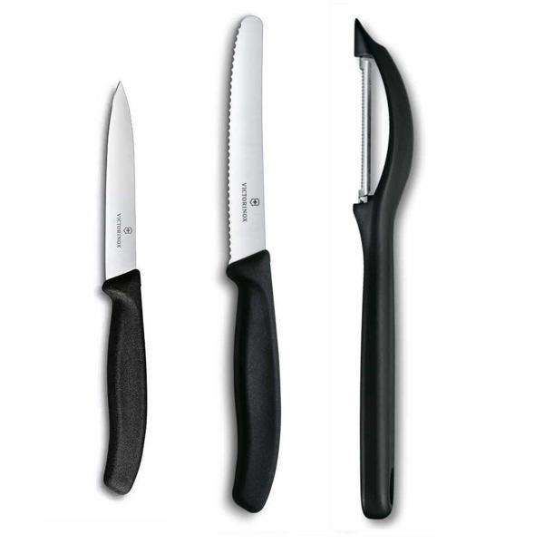 Victorinox 3 lü Set 11 CM Tırtıklı ve 8 CM Düz Sebze Meyve Bıçağı - Domates Sebze Soyacağı - Image 1