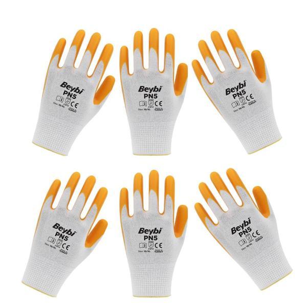 Beybi Pn5 Sarı Polyester Örme Nitril Eldiven No: 10/XL 6 Çift Kampanya 881780021670 - Image 1