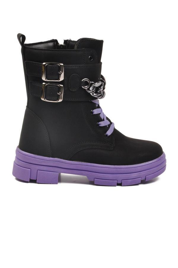 Siyah Lila İçi Polarlı Kaymaz Taban Kız Çocuk Bot G-1001 F Zncr - Image 1