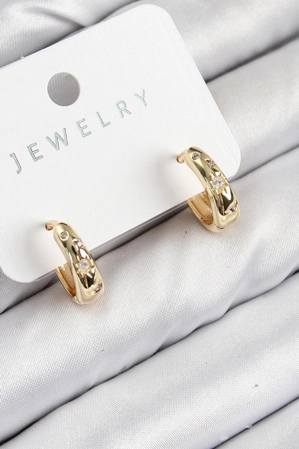 BFS Pirinç Zirkon Taşlı Halka Model Gold Renk Kadın Küpe - Image 1