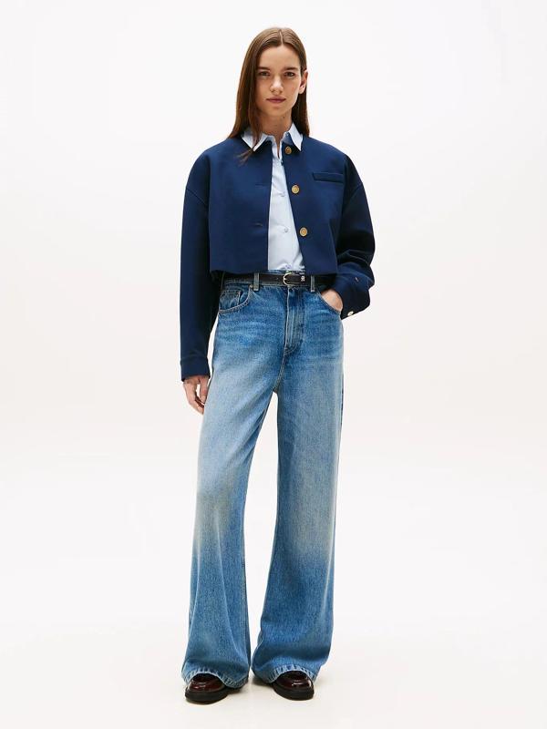 Tommy Hilfiger Kadın Punto Kumaş Kısa Mavi Blazer Ceket WW0WW46519C1G - Image 1