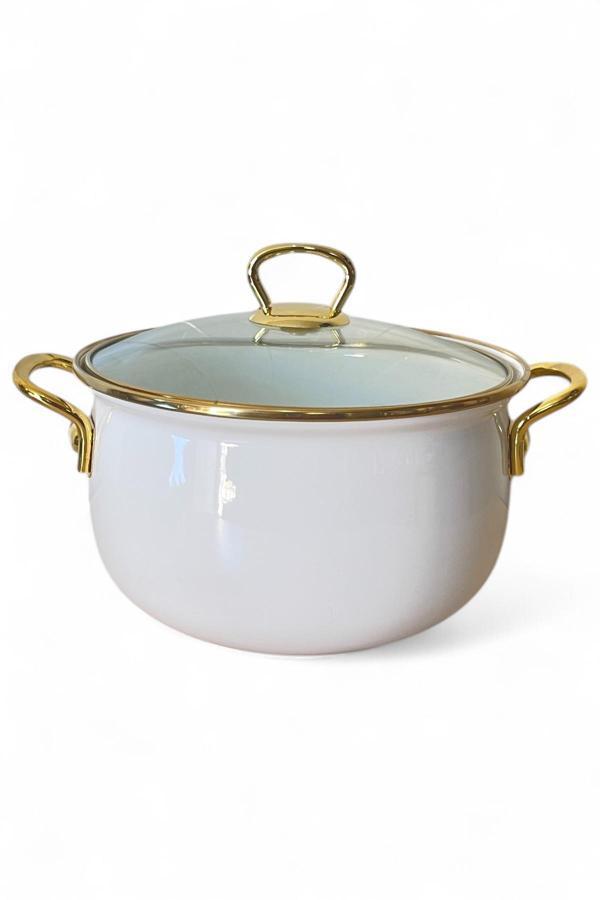 Emaye Yoğurt Tenceresi Bakraç 20cm 2500ml Beyaz Gold  - Image 1