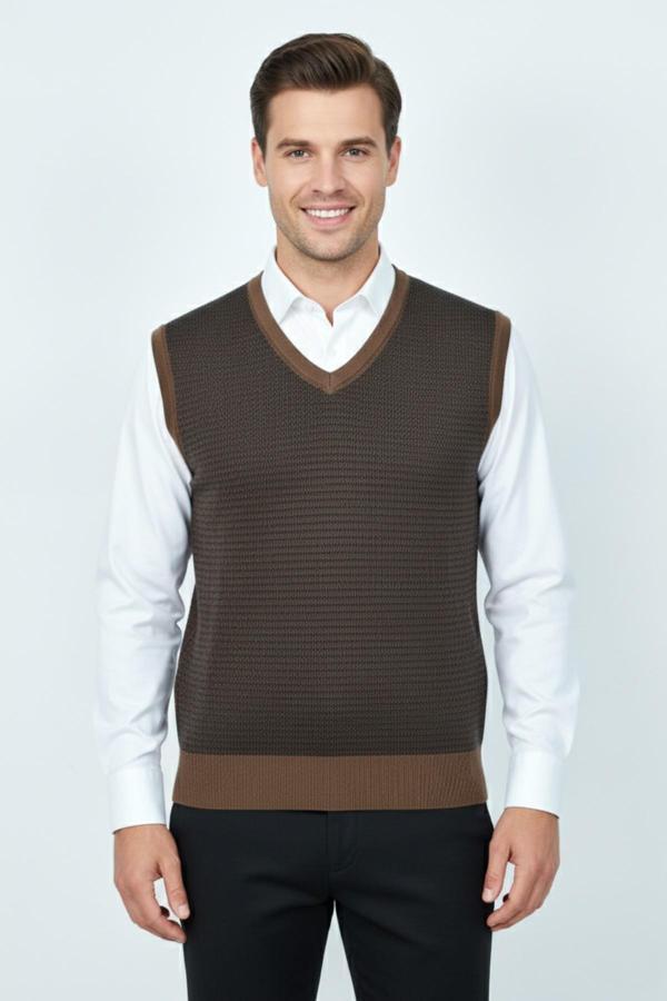 Erkek V Yaka Süveter  Çelik Örgü Regular Kalıp BGL-ST04840 - Image 1