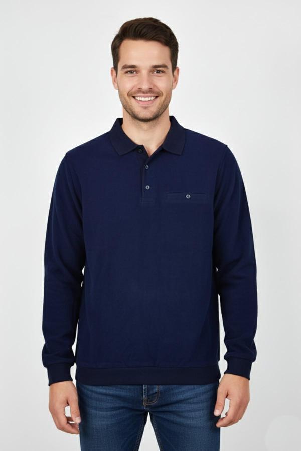 Erkek Polo Yaka Cepli Selanik Sweatshirt Regular Kalıp BGL-ST04923 - Image 1