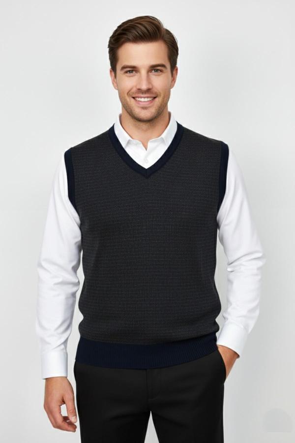 Erkek V Yaka Süveter  Çelik Örgü Regular Kalıp BGL-ST04840 - Image 1