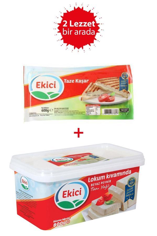 Ekici Tam Yağlı Lokum Kıvamında Beyaz Peynir 800 g + Ekici Taze Kaşar Peyniri 600 gr 2'li Lezzet Paketi - Image 1